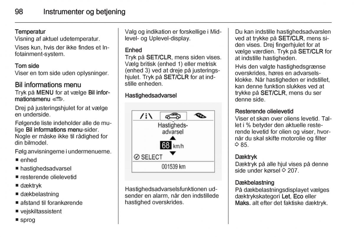 Opel Corsa D Bilens instruktionsbog / page 100