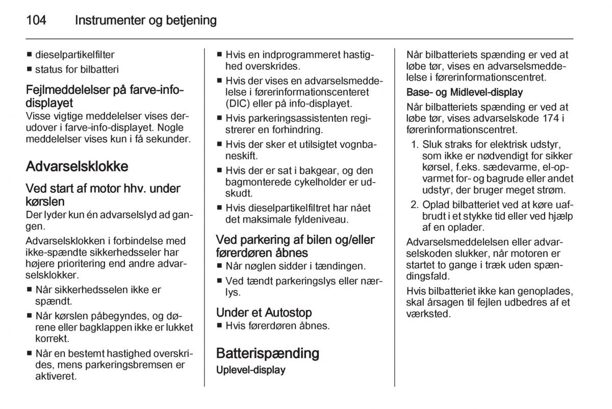 Opel Corsa D Bilens instruktionsbog / page 106