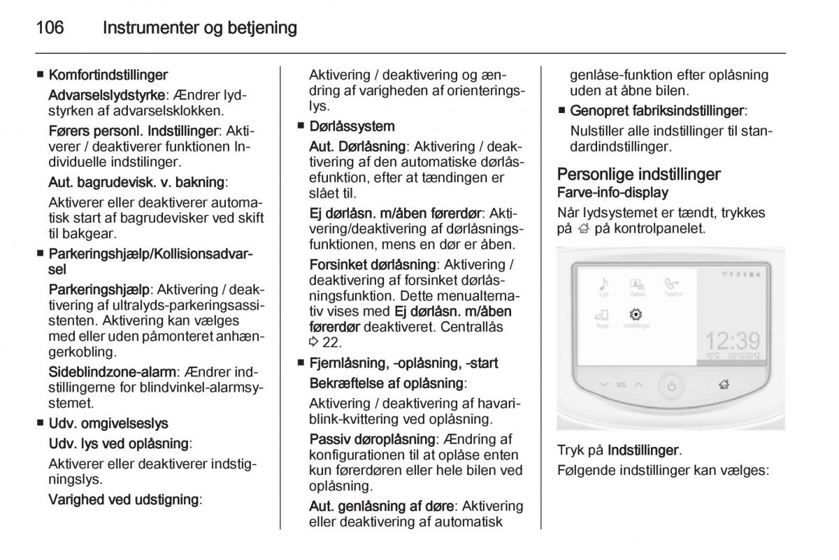 Opel Corsa D Bilens instruktionsbog / page 108