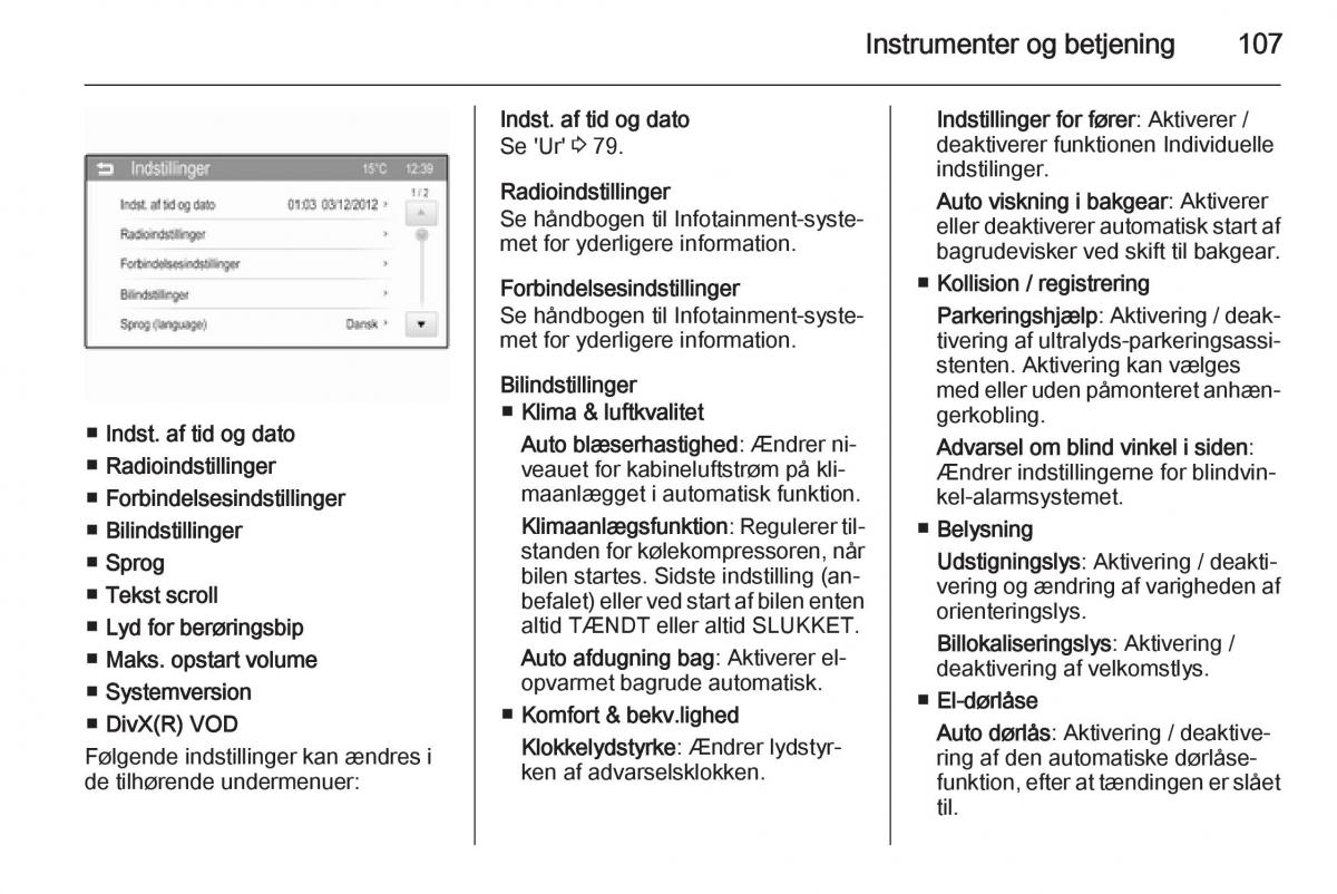 Opel Corsa D Bilens instruktionsbog / page 109