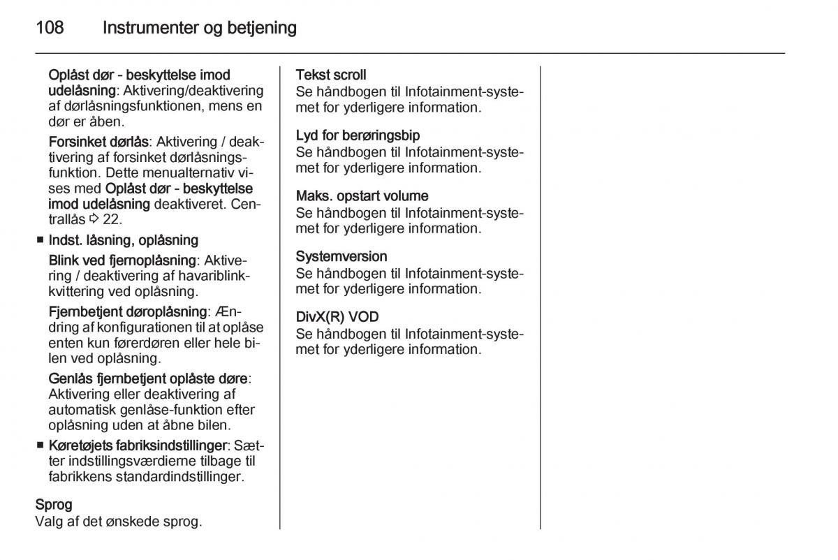 Opel Corsa D Bilens instruktionsbog / page 110