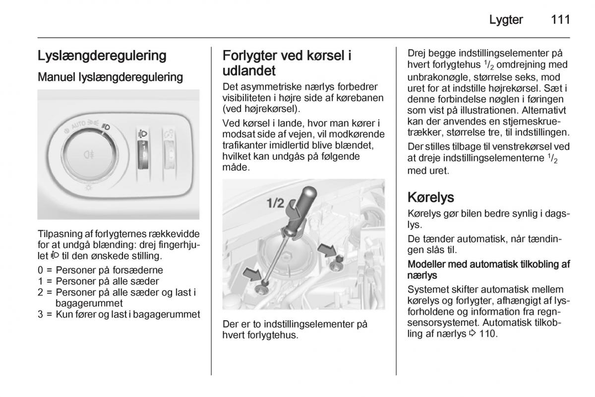 Opel Corsa D Bilens instruktionsbog / page 113