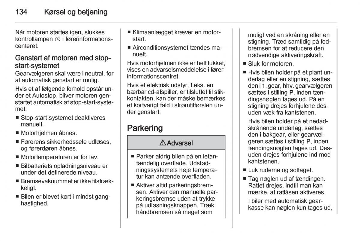 Opel Corsa D Bilens instruktionsbog / page 136