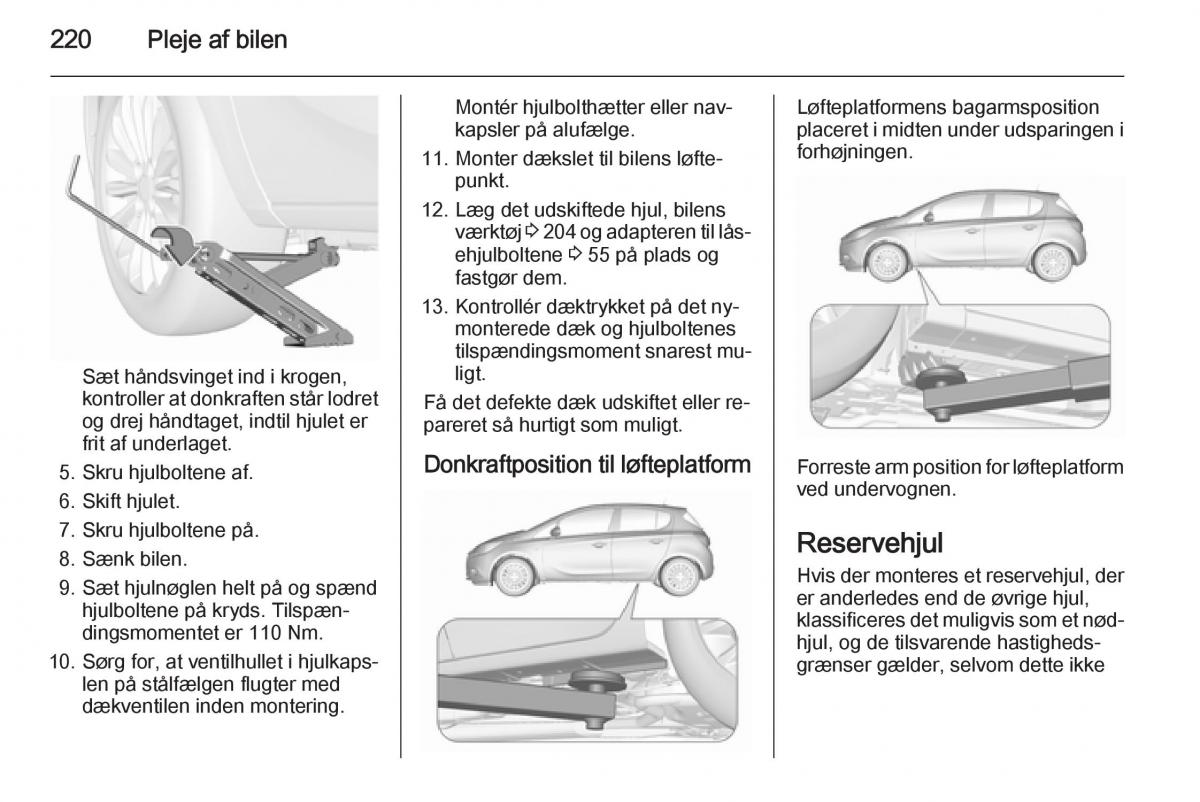 Opel Corsa D Bilens instruktionsbog / page 222