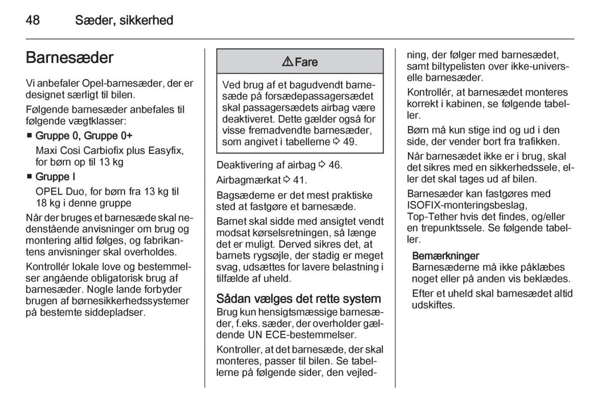 Opel Corsa D Bilens instruktionsbog / page 50