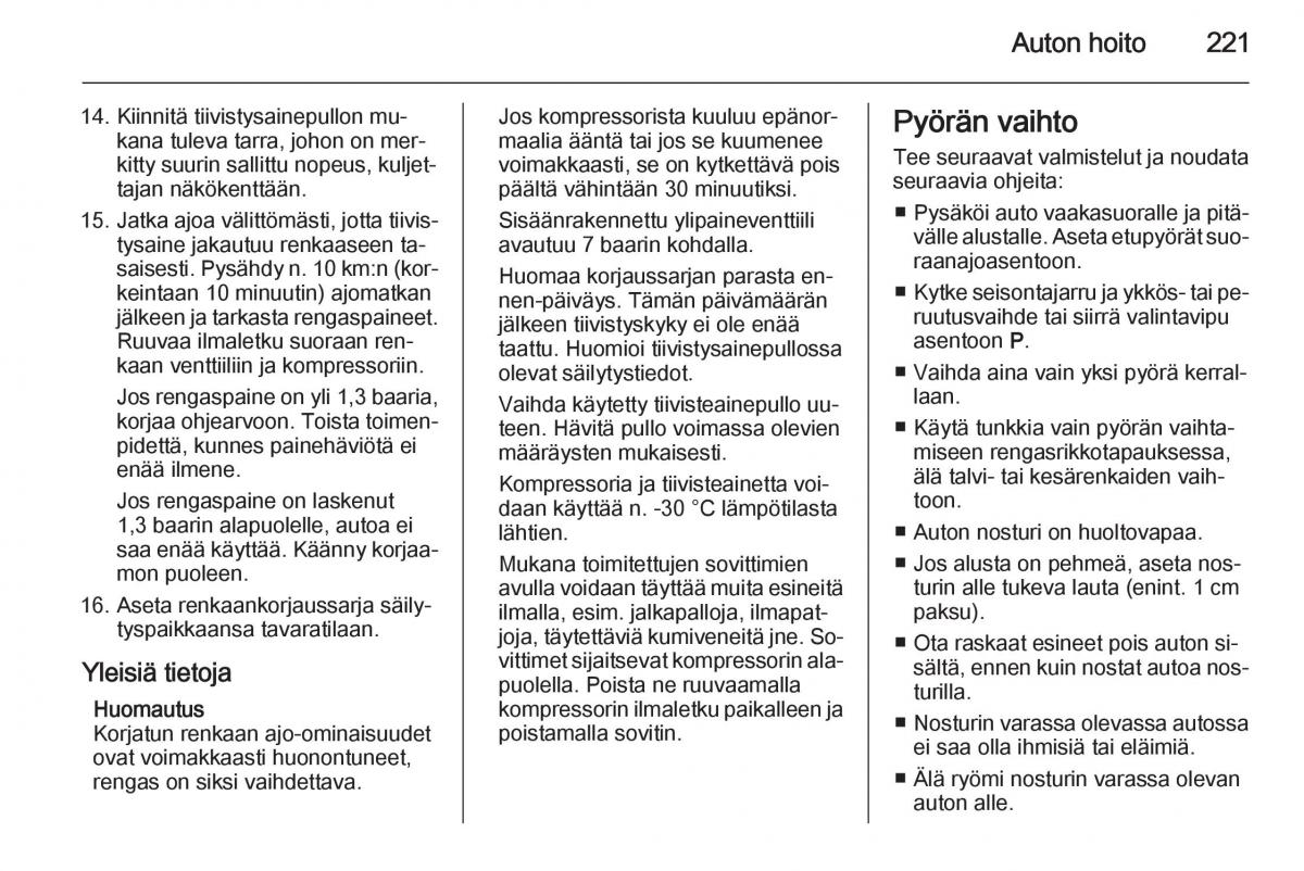 Opel Corsa D omistajan kasikirja / page 223