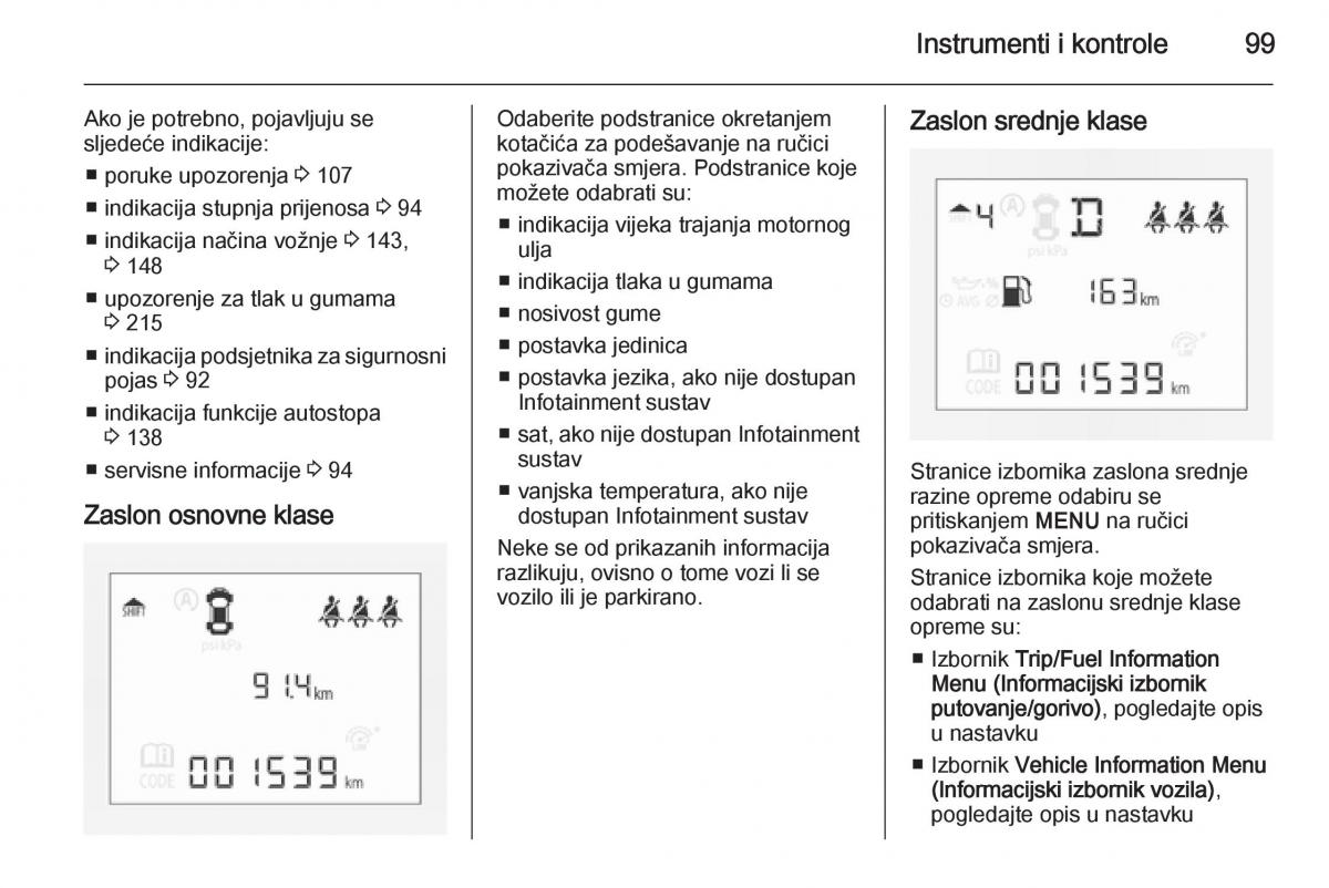 Opel Corsa D vlasnicko uputstvo / page 101