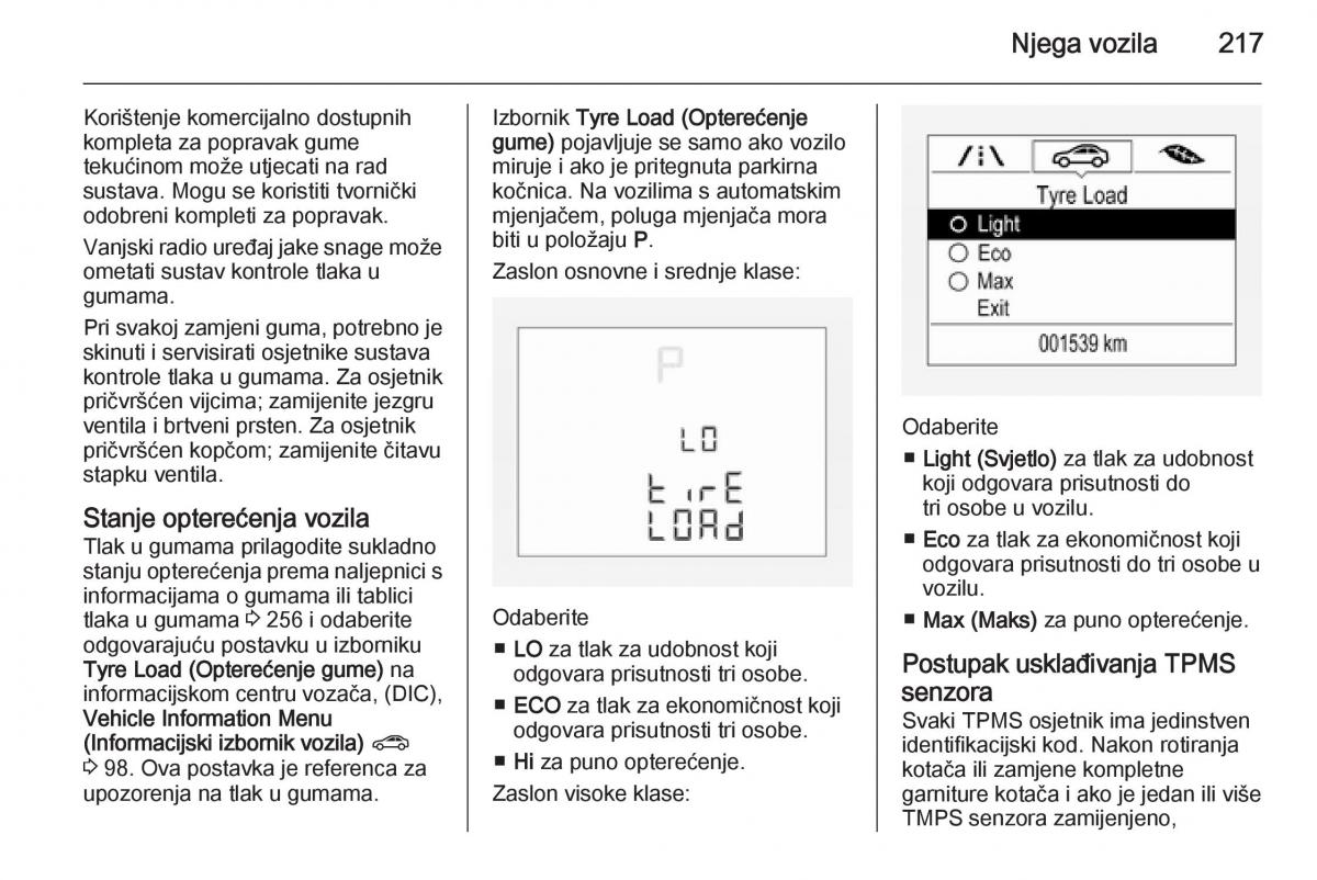 Opel Corsa D vlasnicko uputstvo / page 219