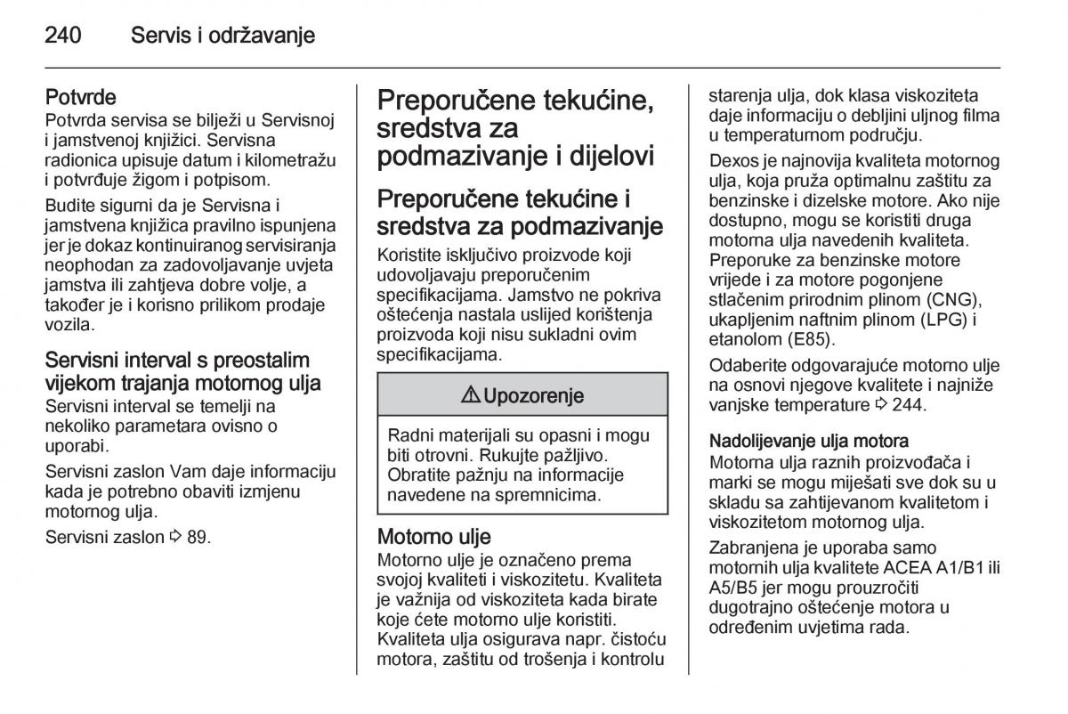 Opel Corsa D vlasnicko uputstvo / page 242