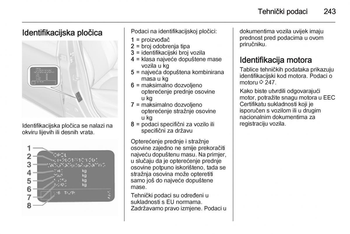 Opel Corsa D vlasnicko uputstvo / page 245