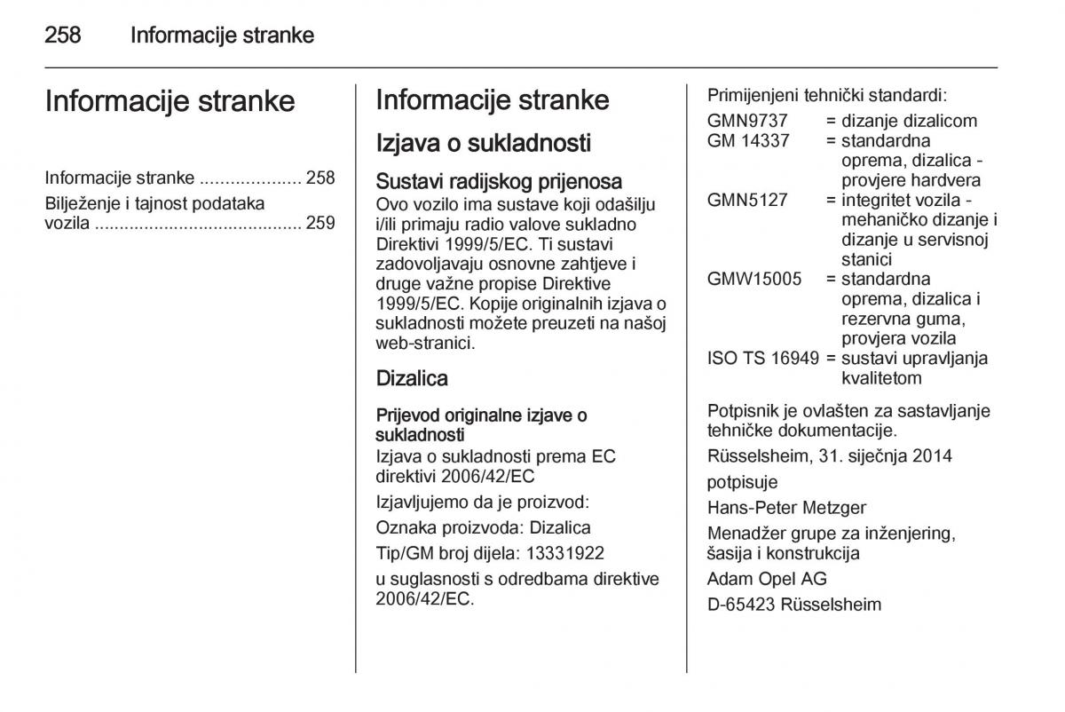 Opel Corsa D vlasnicko uputstvo / page 260