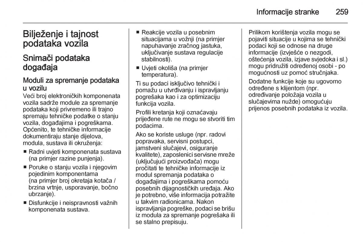 Opel Corsa D vlasnicko uputstvo / page 261