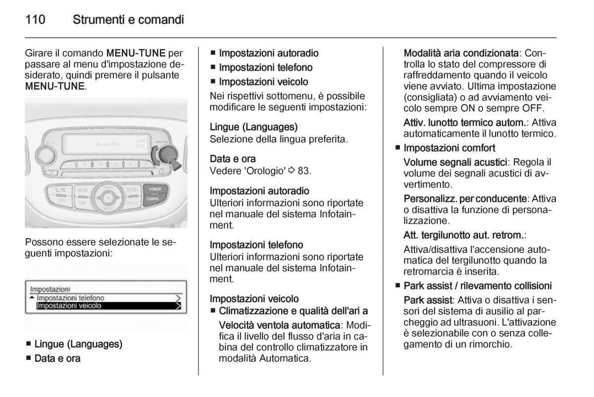 Opel Corsa D manuale del proprietario / page 112