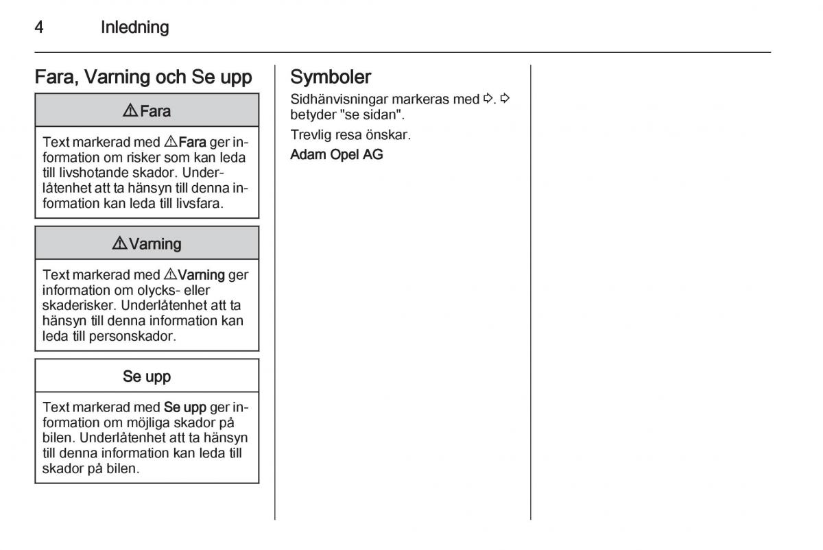 Opel Corsa D instruktionsbok / page 6