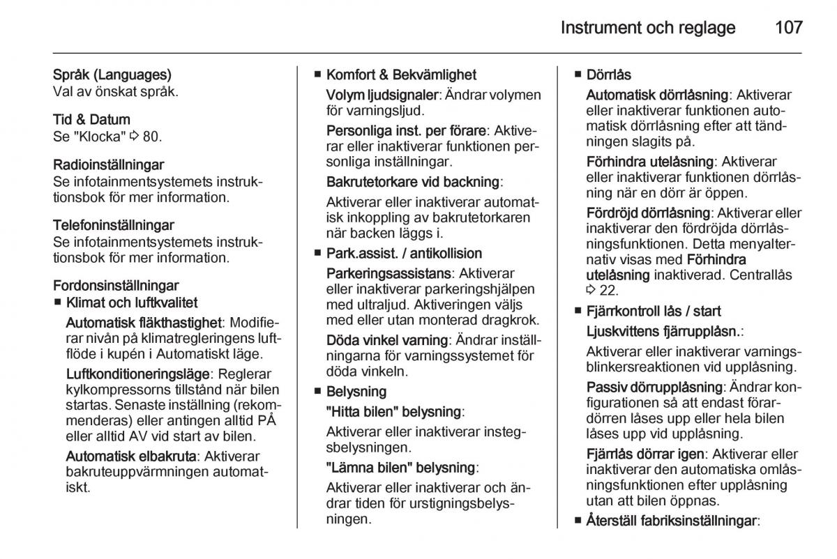 Opel Corsa D instruktionsbok / page 109