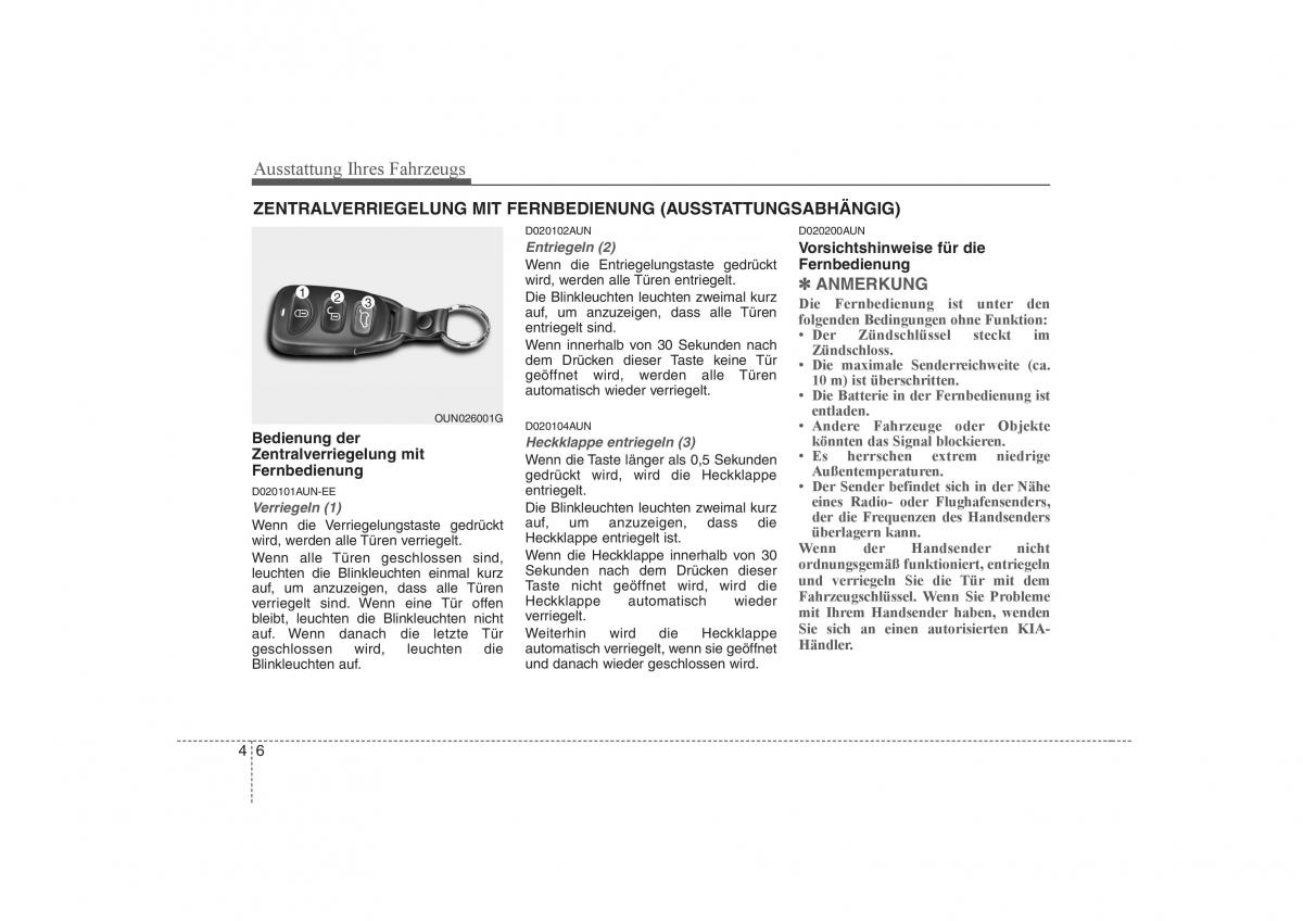 KIA Carens II 2 Handbuch / page 92