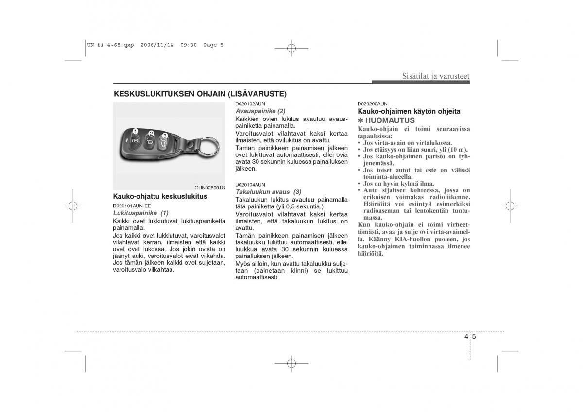 KIA Carens II 2 omistajan kasikirja / page 87