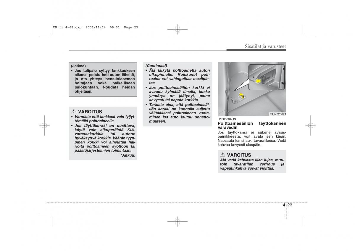 KIA Carens II 2 omistajan kasikirja / page 105