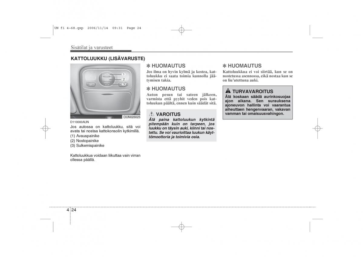 KIA Carens II 2 omistajan kasikirja / page 106