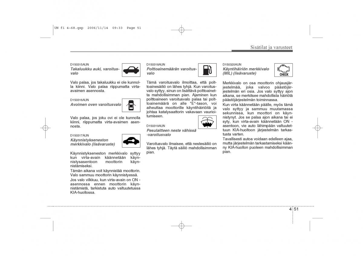 KIA Carens II 2 omistajan kasikirja / page 133