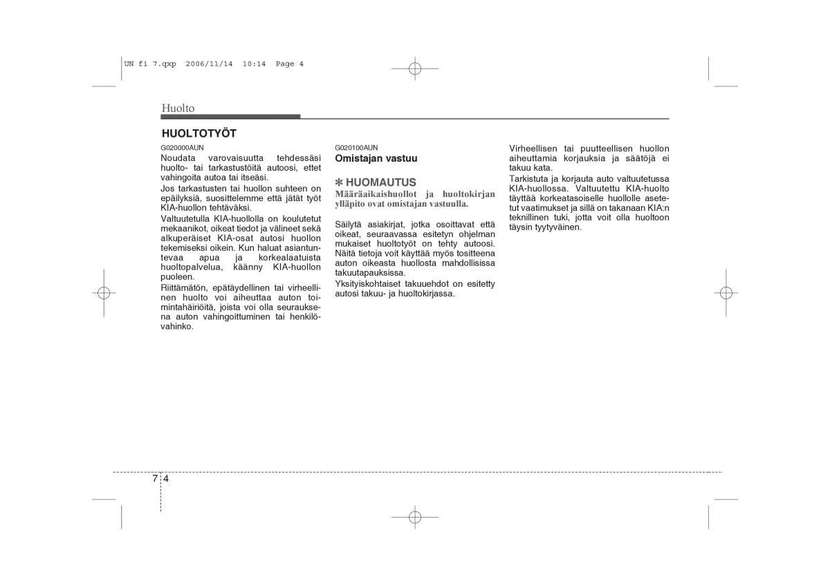 KIA Carens II 2 omistajan kasikirja / page 270