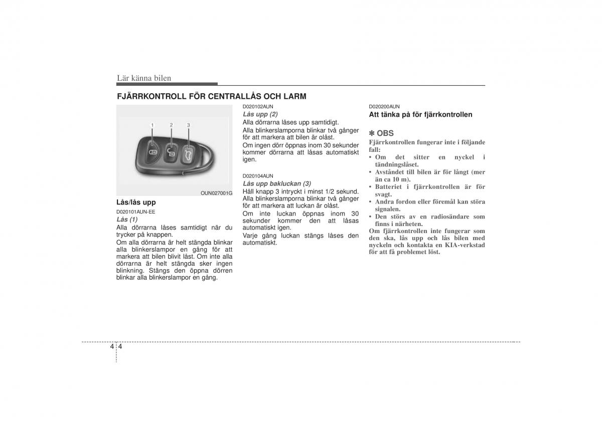 KIA Carens II 2 instruktionsbok / page 73