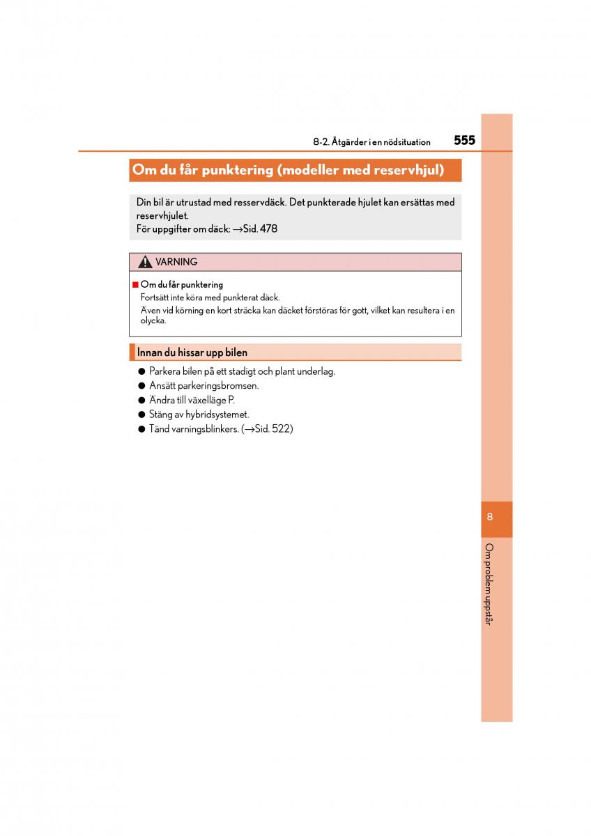 Lexus CT200h instruktionsbok / page 555