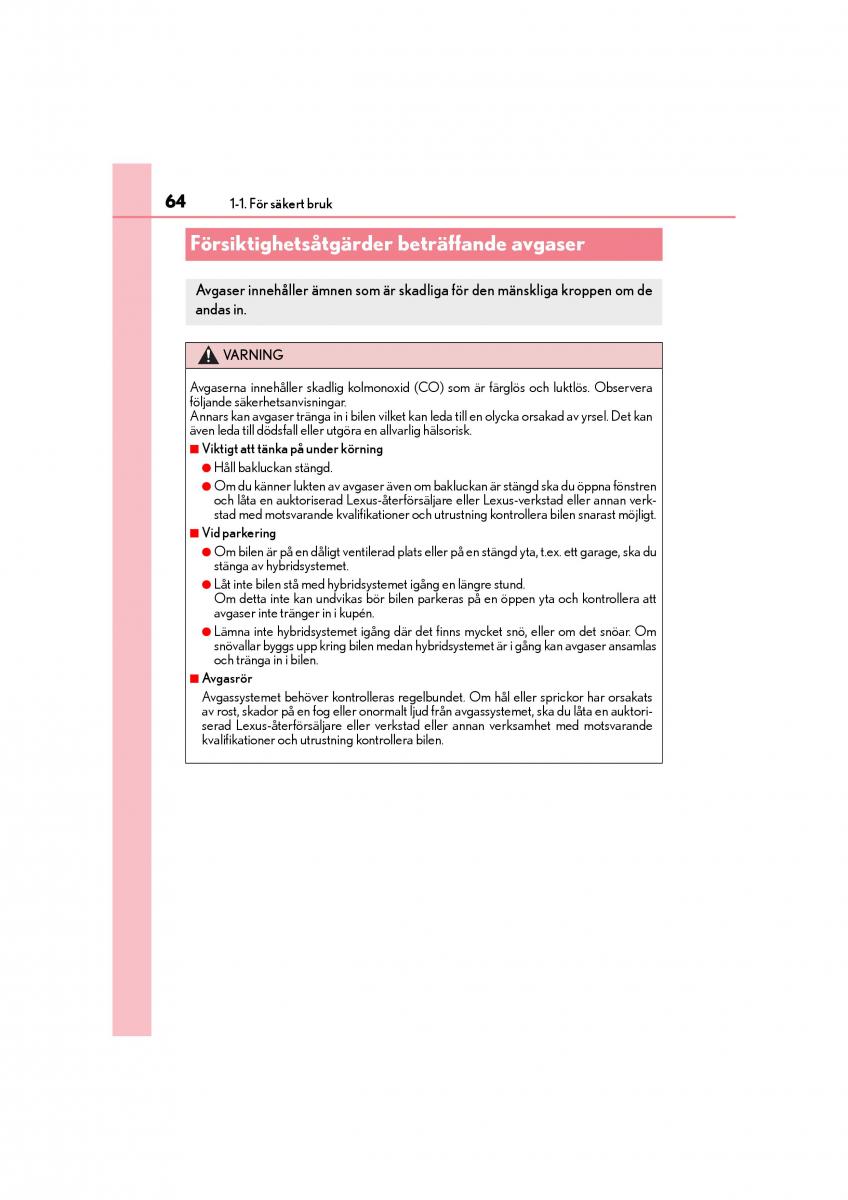 Lexus CT200h instruktionsbok / page 64