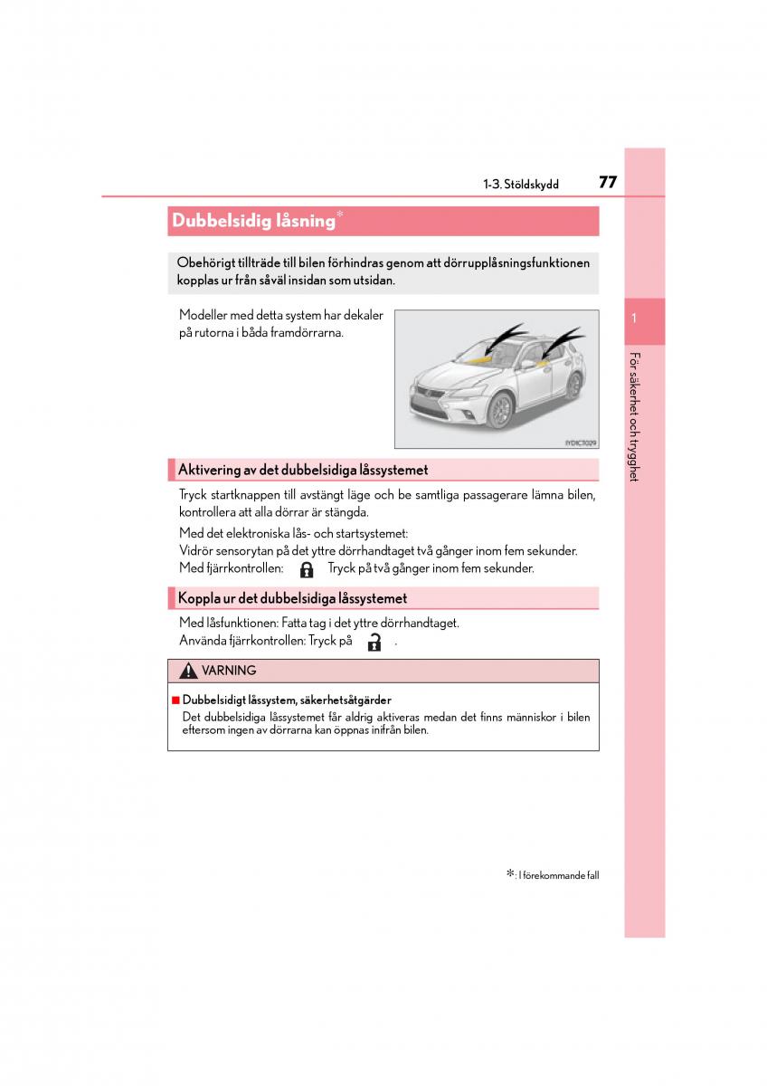 Lexus CT200h instruktionsbok / page 77