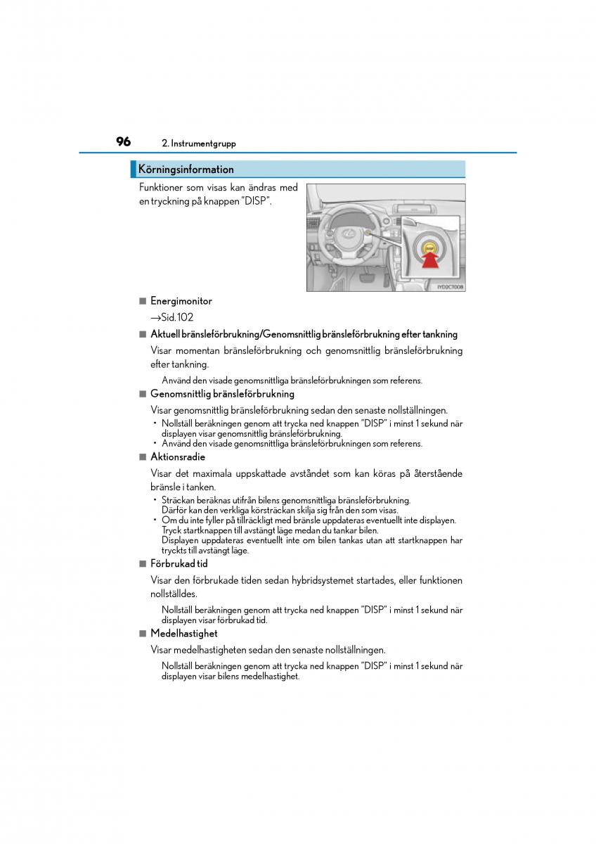 Lexus CT200h instruktionsbok / page 96