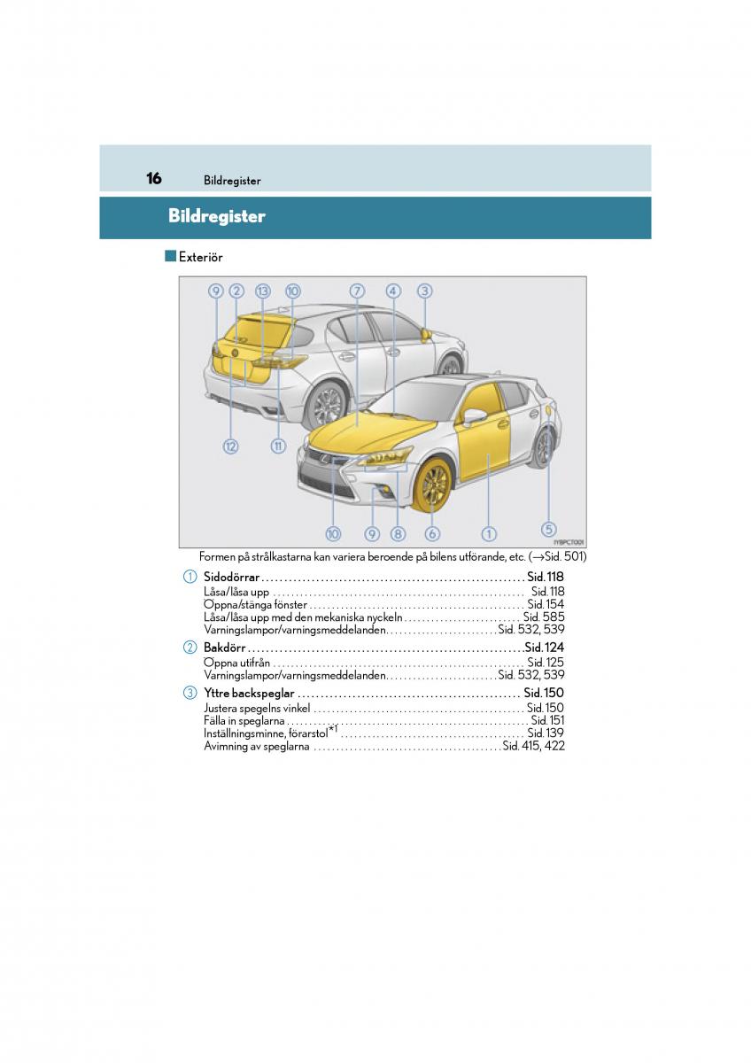 Lexus CT200h instruktionsbok / page 16