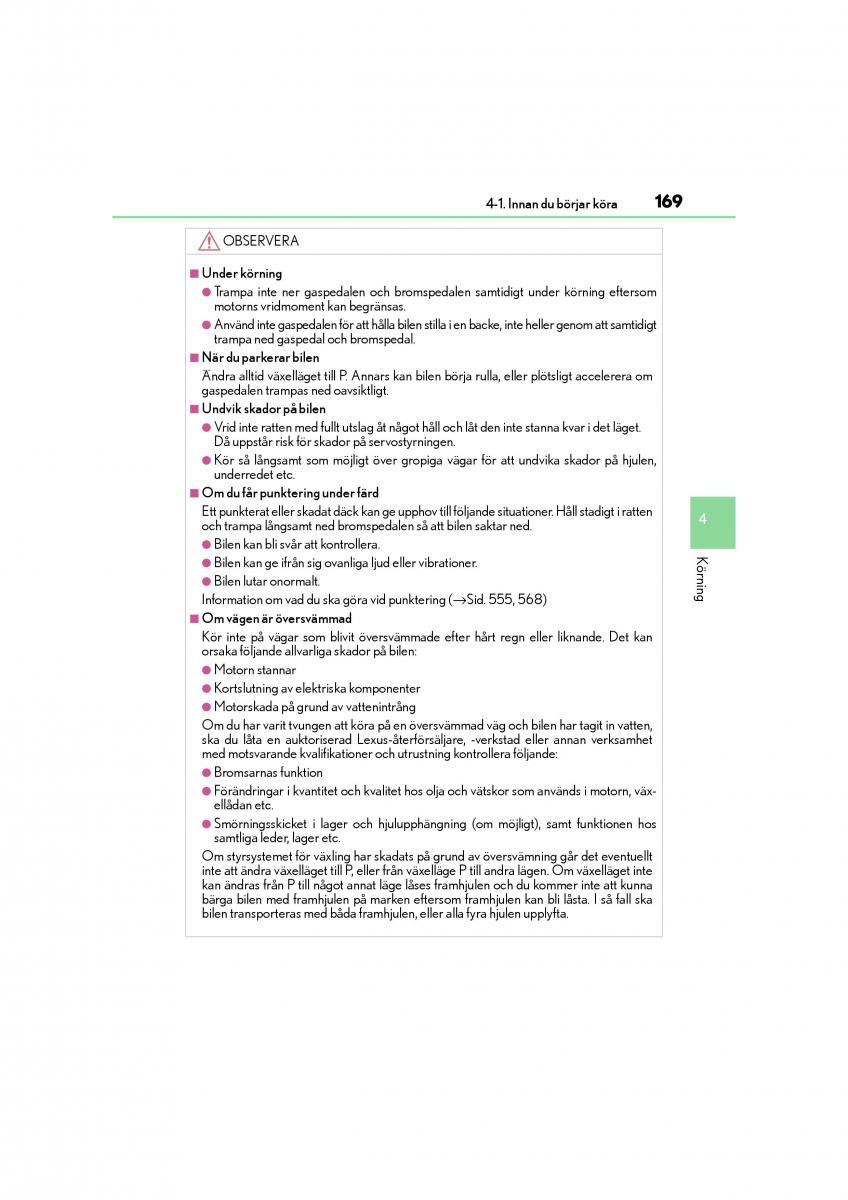 Lexus CT200h instruktionsbok / page 169