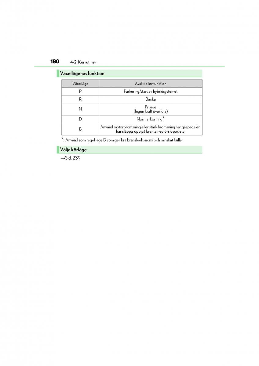 Lexus CT200h instruktionsbok / page 180