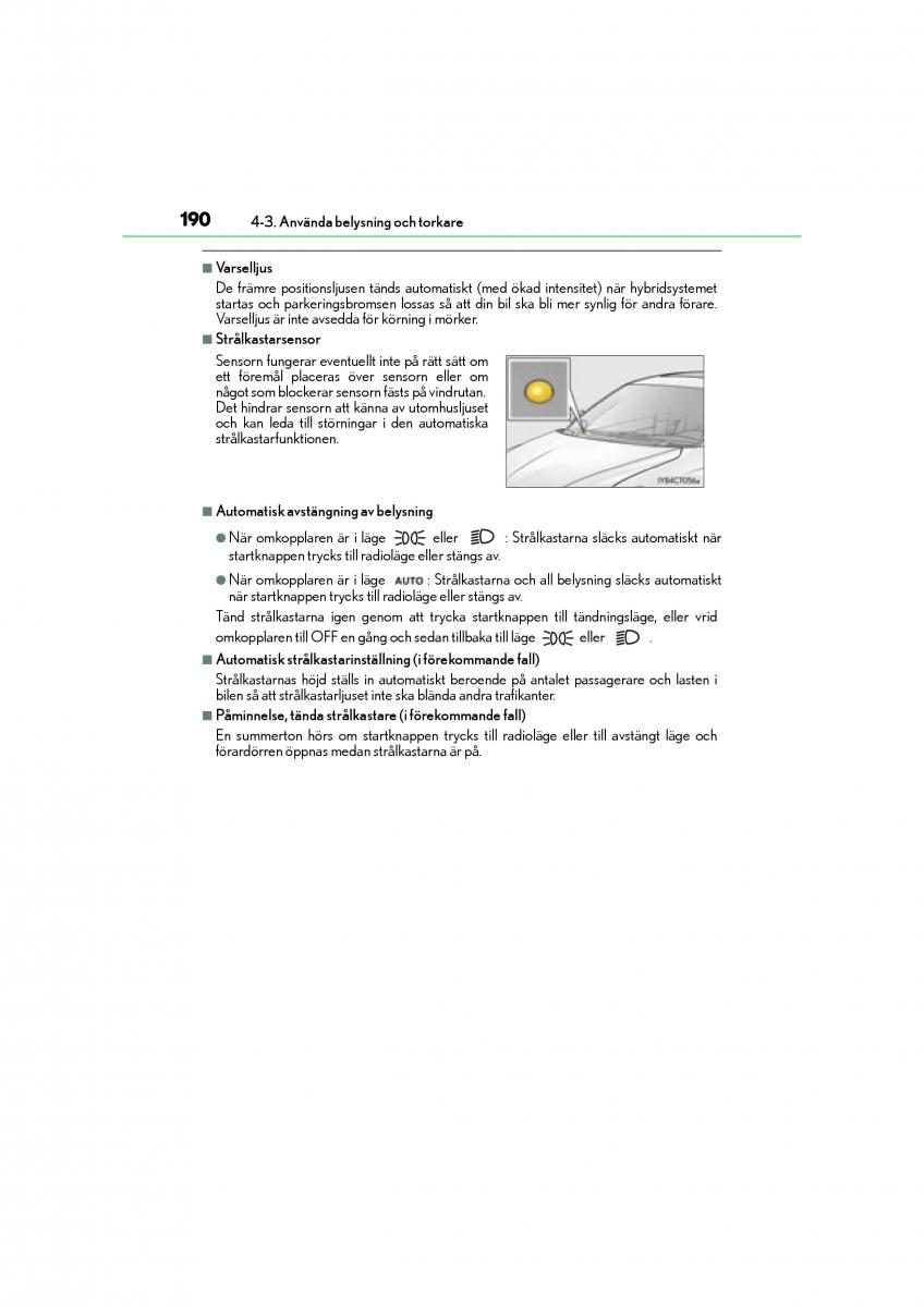 Lexus CT200h instruktionsbok / page 190