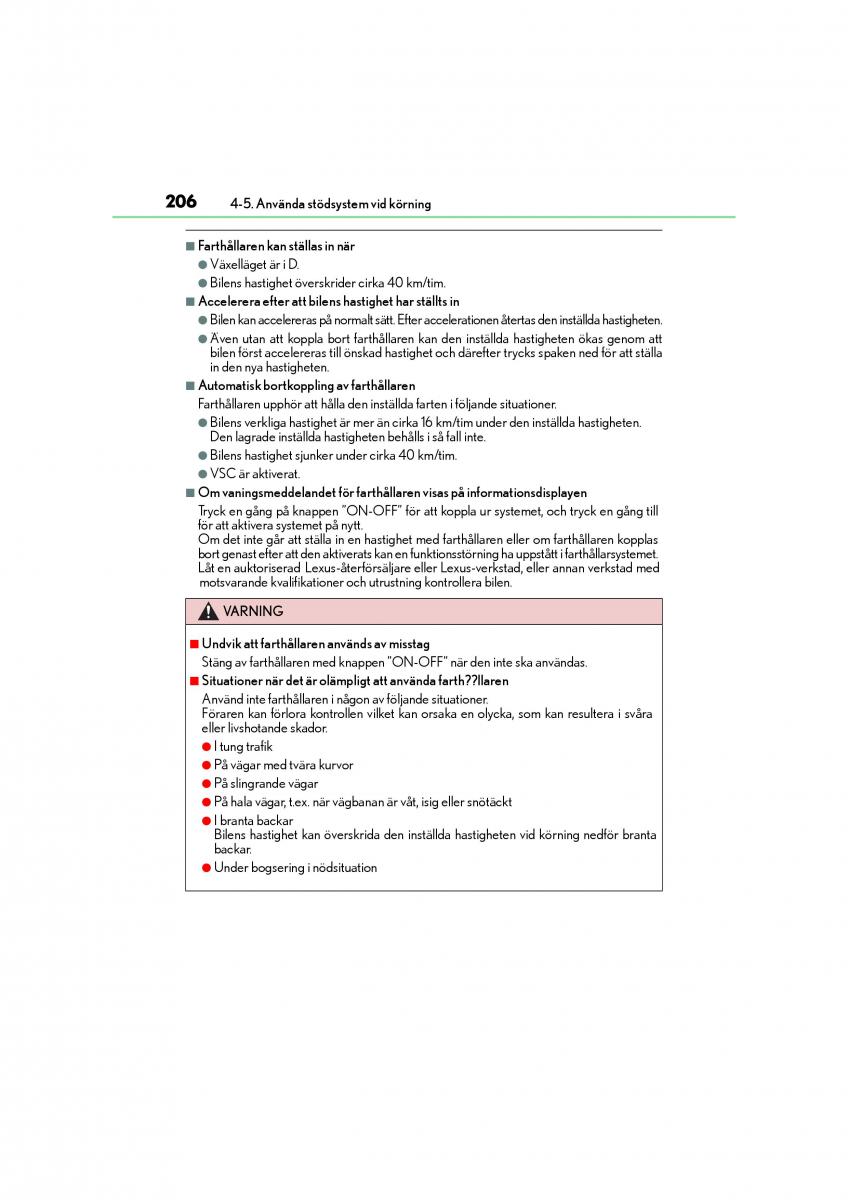 Lexus CT200h instruktionsbok / page 206