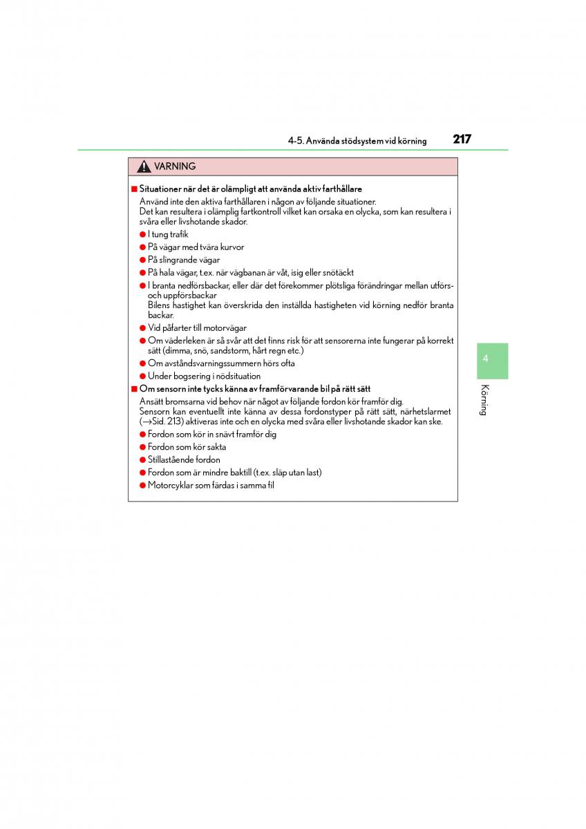 Lexus CT200h instruktionsbok / page 217