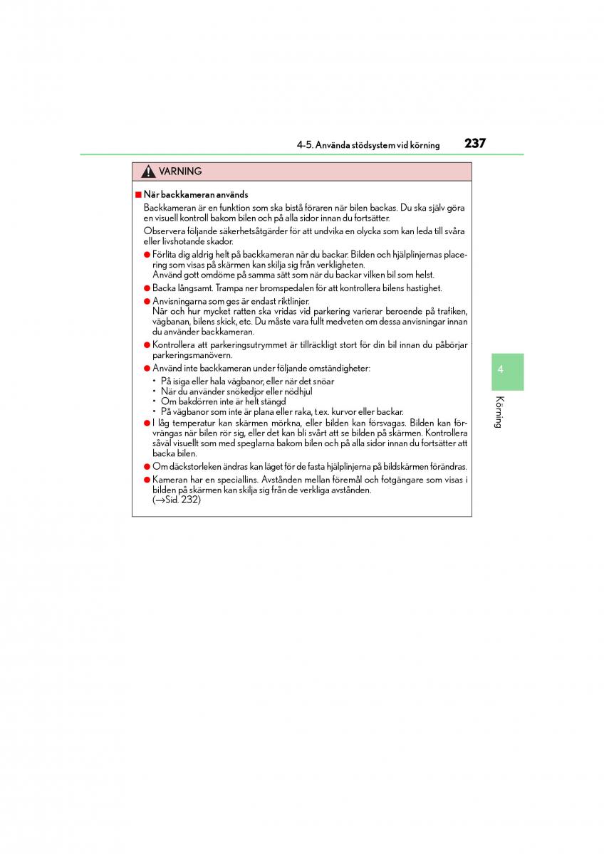 Lexus CT200h instruktionsbok / page 237