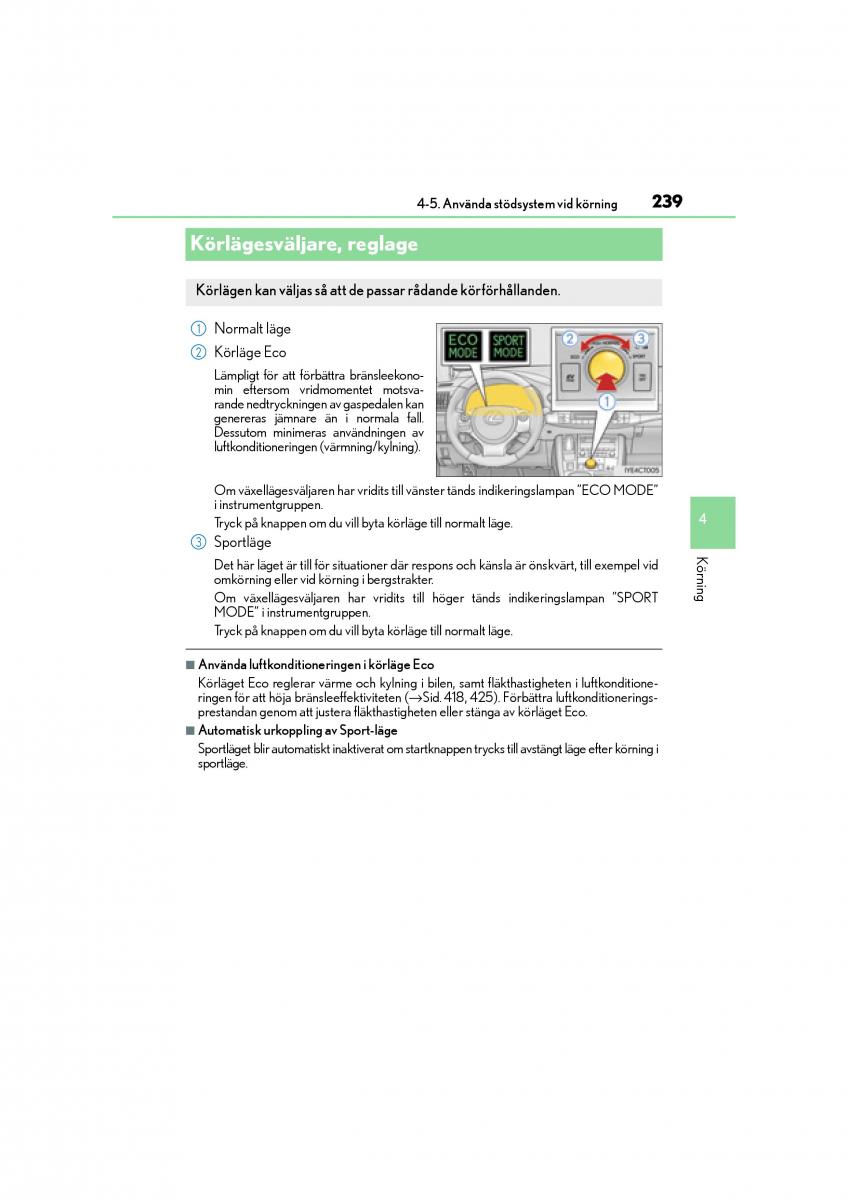 Lexus CT200h instruktionsbok / page 239