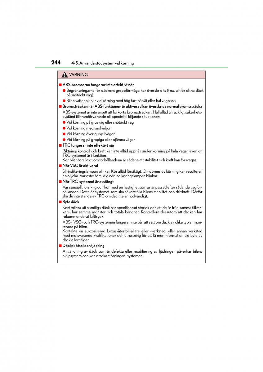 Lexus CT200h instruktionsbok / page 244