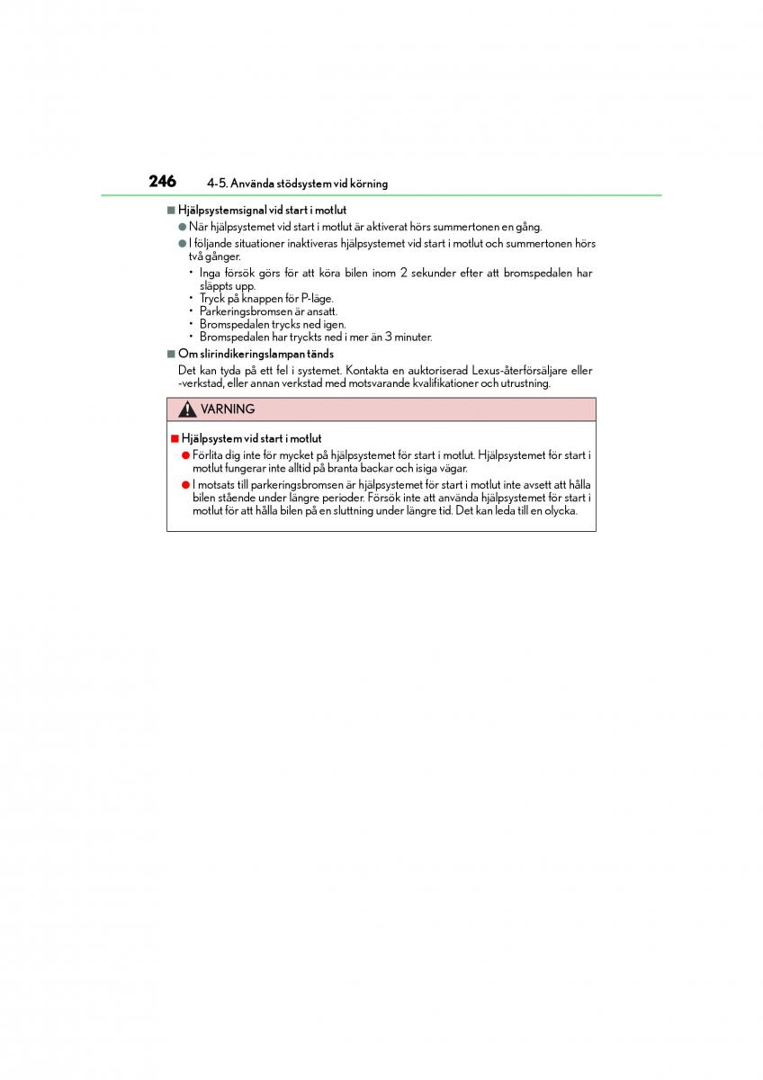 Lexus CT200h instruktionsbok / page 246