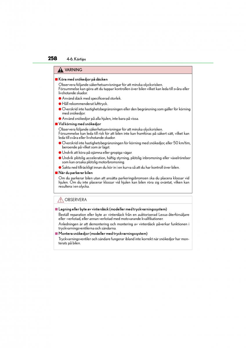 Lexus CT200h instruktionsbok / page 258