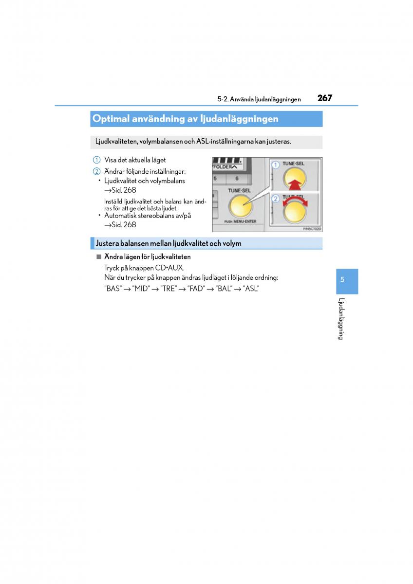 Lexus CT200h instruktionsbok / page 267