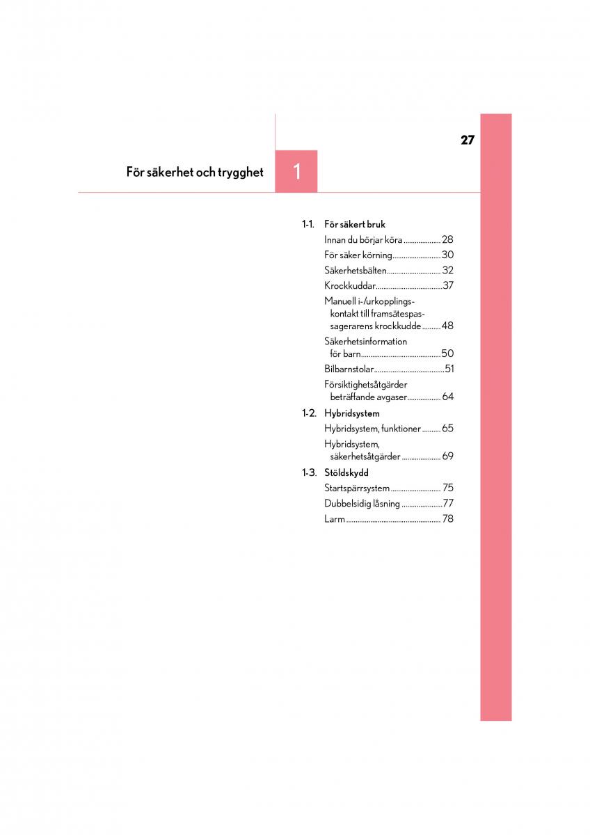 Lexus CT200h instruktionsbok / page 27