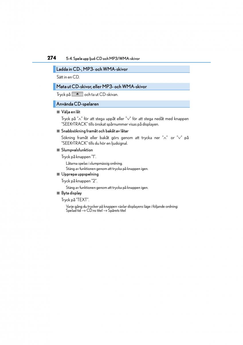 Lexus CT200h instruktionsbok / page 274