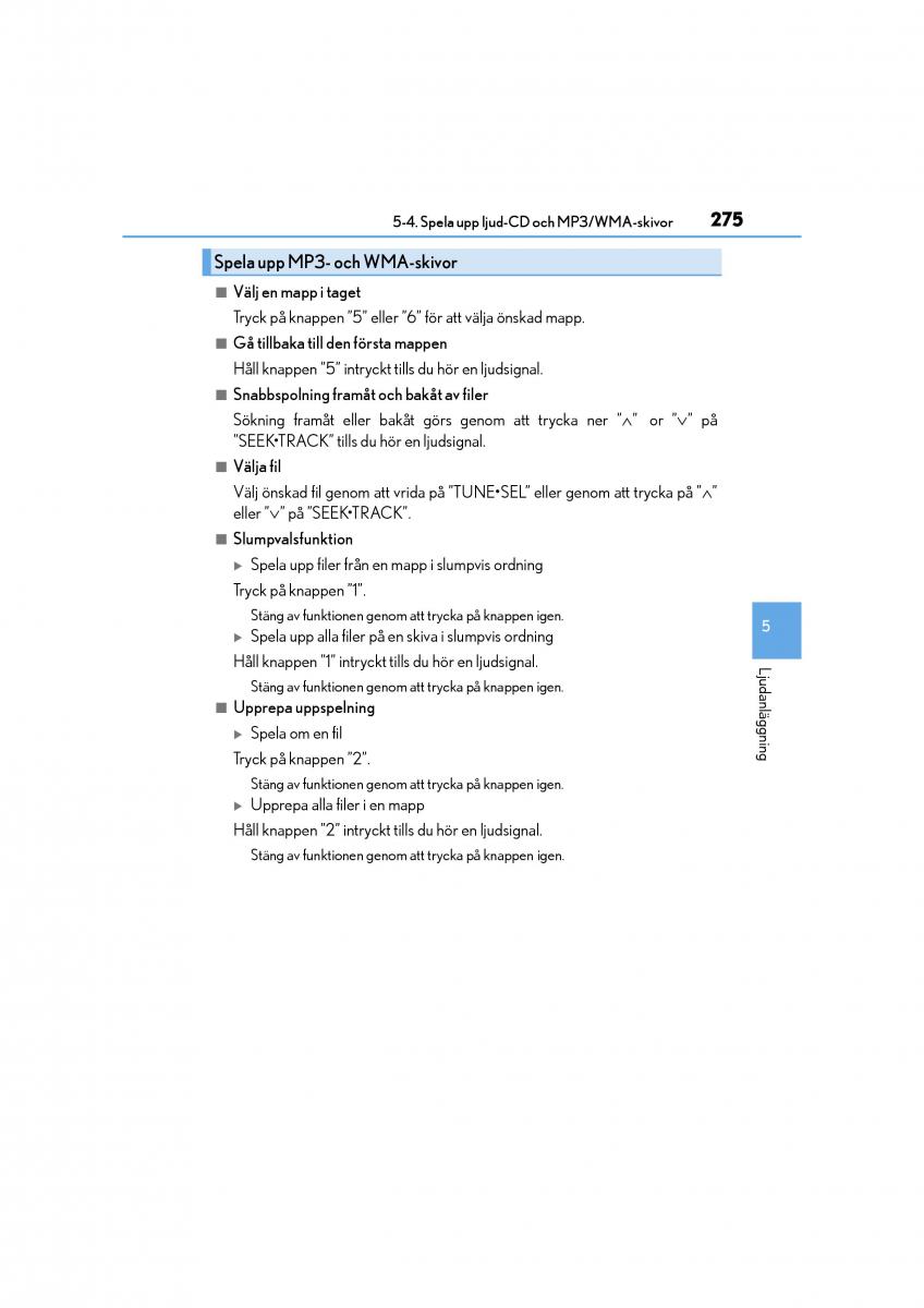 Lexus CT200h instruktionsbok / page 275