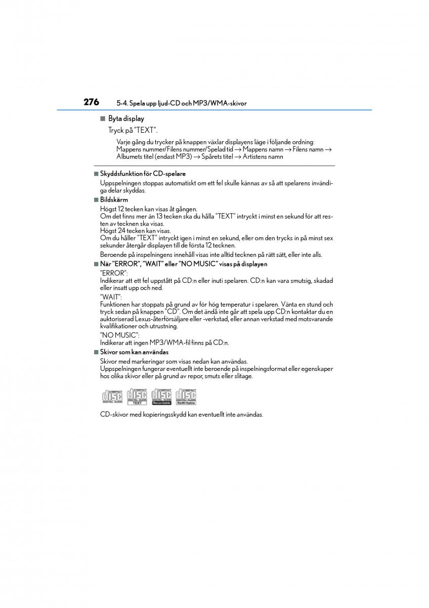 Lexus CT200h instruktionsbok / page 276