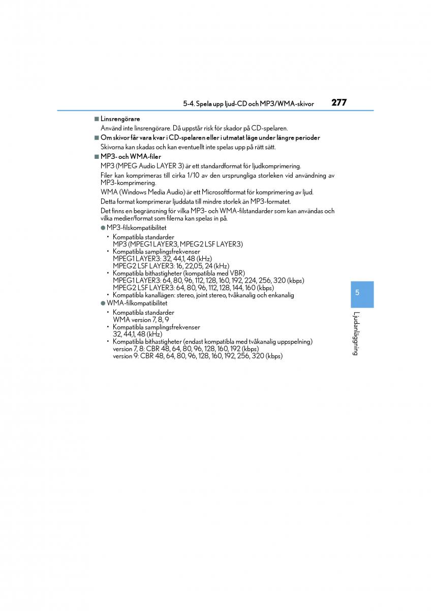 Lexus CT200h instruktionsbok / page 277