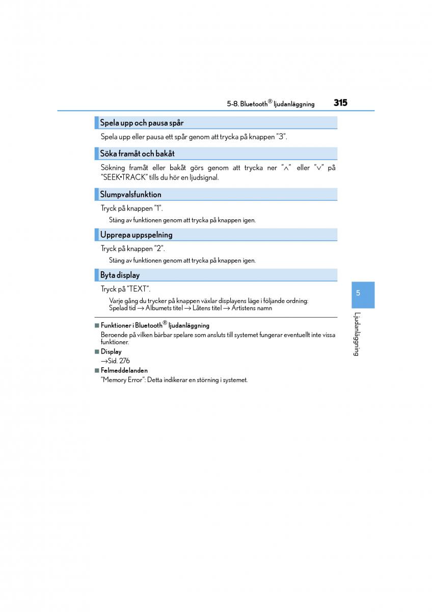 Lexus CT200h instruktionsbok / page 315