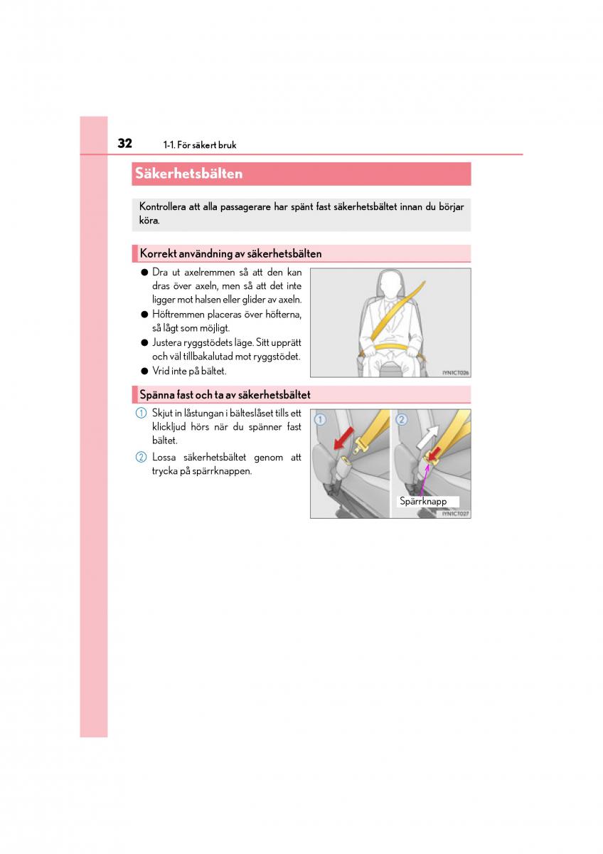 Lexus CT200h instruktionsbok / page 32