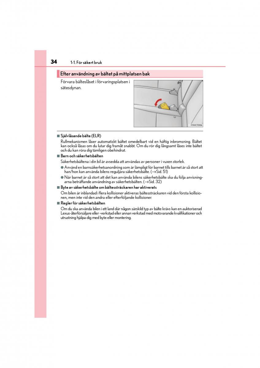 Lexus CT200h instruktionsbok / page 34